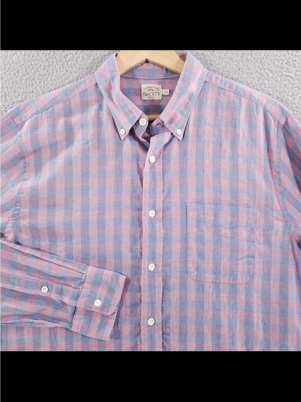 Faherty Shirt Mens Large Pink Blue Plaid Stretch Button Down Casual Cotton
